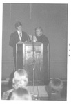Men Standing Behind a Podium at the Fall Convocation in October of 1974 by George Fox University Archives