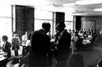 Jim Jackson is acknowledged at his farewell party by George Fox University Archives