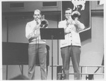 Two Men Performing at the Alumni Talent show in 1987 by George Fox University Archives