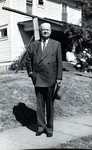 Herbert Hoover in front of the Hoover-Minthorn House by George Fox University Archives